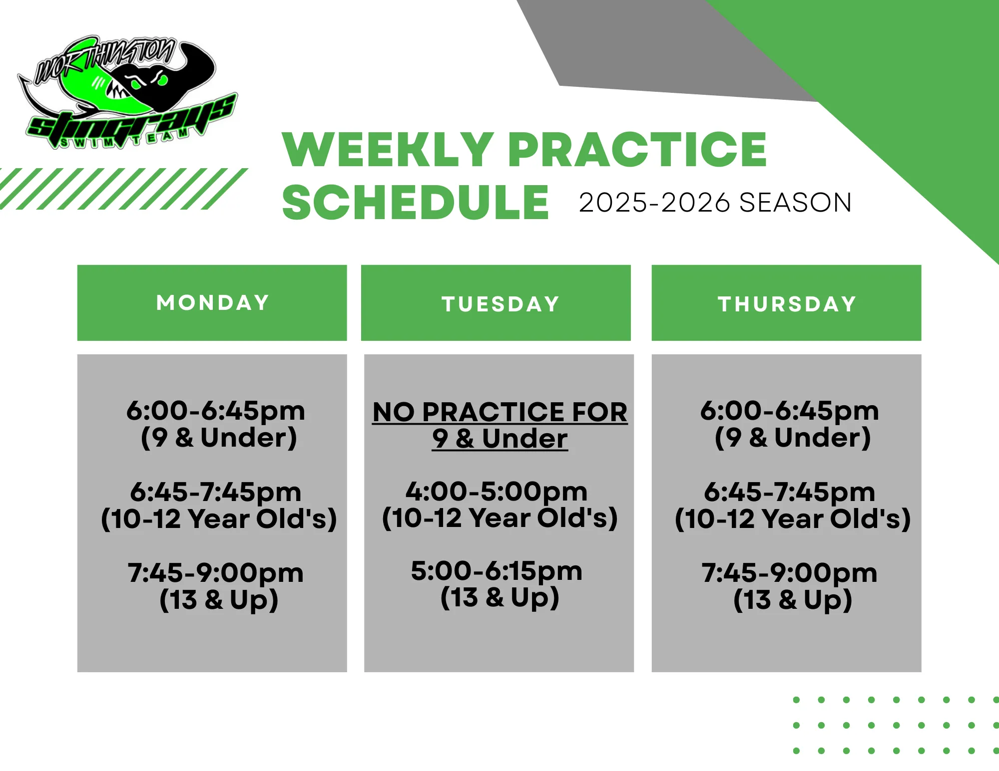 Practice Schedule 2025-26